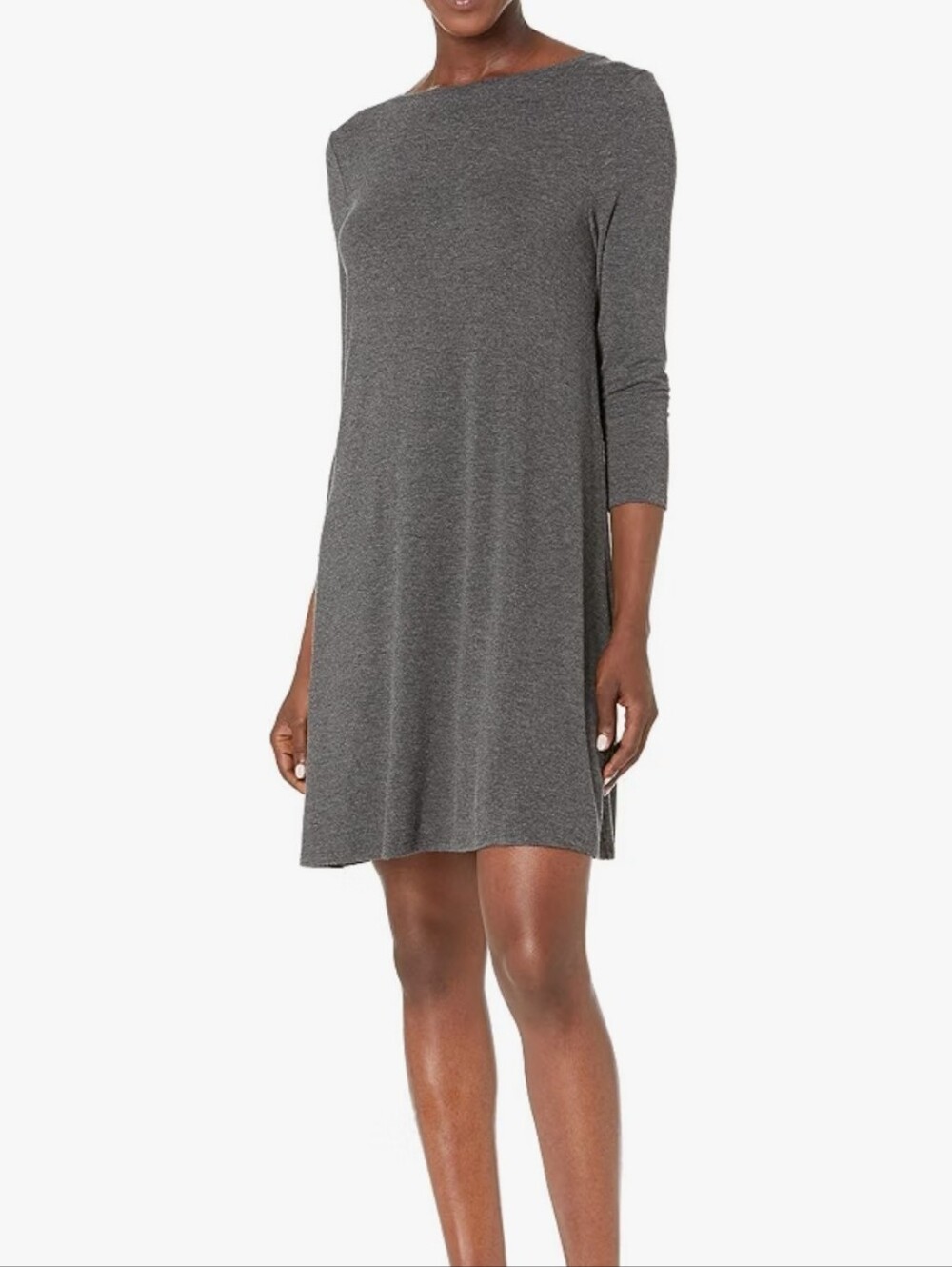 NWT Amazon Essentials 3/4 Sleeve Boat-Neck Dress, Charcoal Heather, Sz S